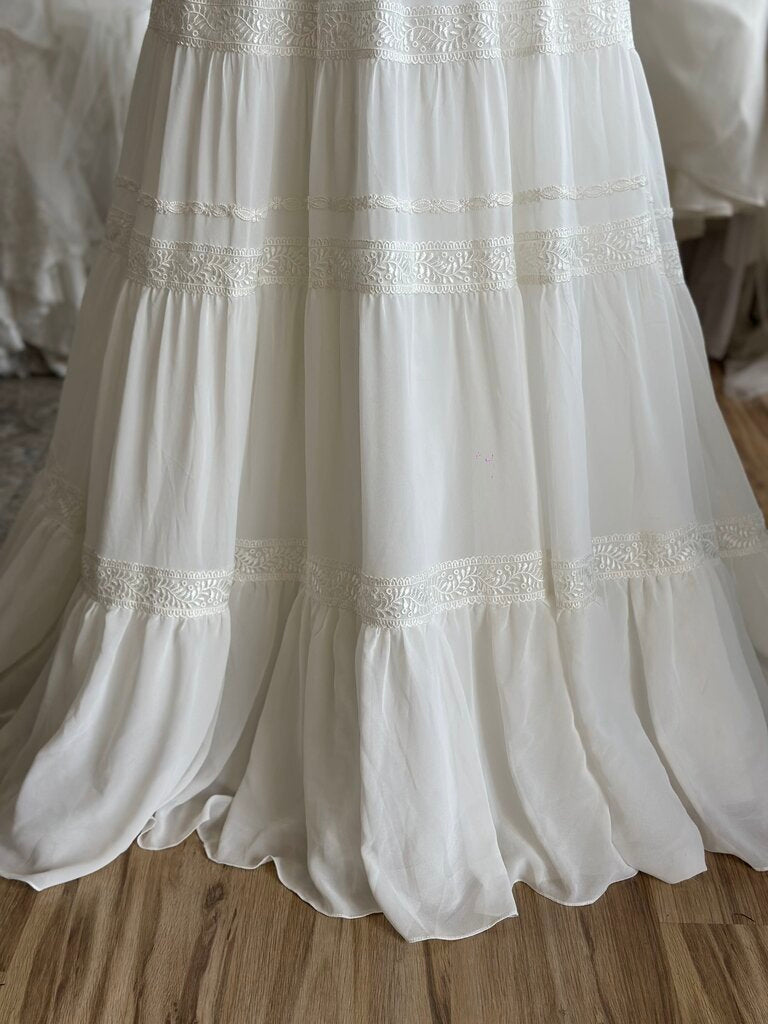 Lillian West 6431 Lace Tiered Skirt Bridal Dress 4