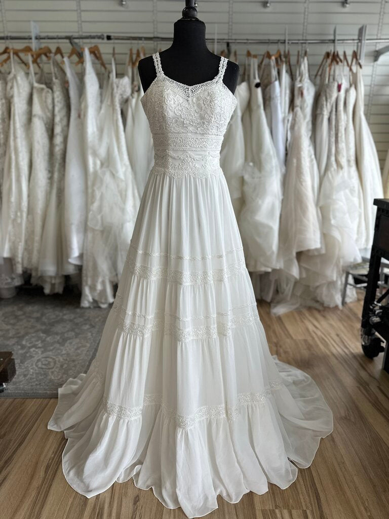 Lillian West 6431 Lace Tiered Skirt Bridal Dress 4