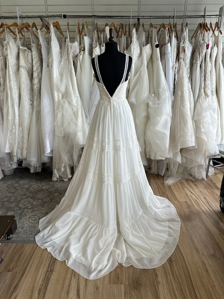 Lillian West 6431 Lace Tiered Skirt Bridal Dress 4
