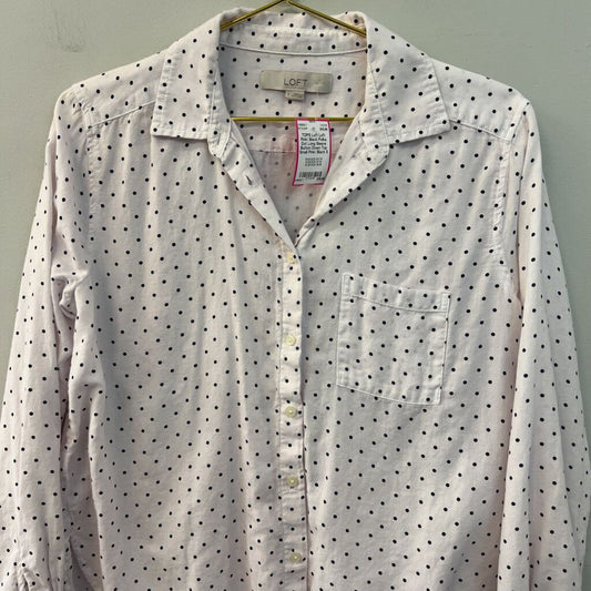 Loft Pink/ Black Polka Dot Long Sleeve Button Down Top Small