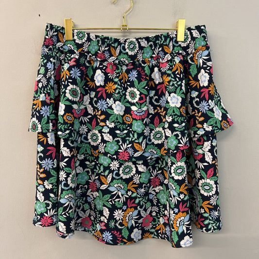 Loft Navy/ Multi Print Layered Skirt Medium