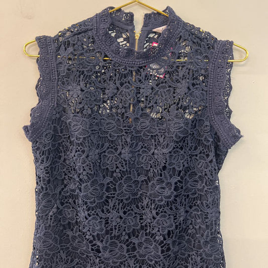 Nanette Lepore Navy Heavy Lace High Neck Tank Top Small