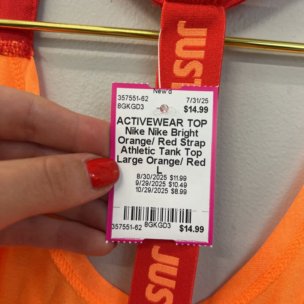 Nike Bright Orange/ Red Strap Athletic Tank Top Large