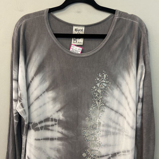Vocal Grey Tie Dye Embellished Long Sleeve Top Medium