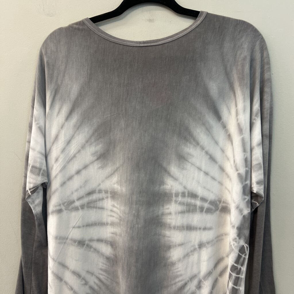 Vocal Grey Tie Dye Embellished Long Sleeve Top Medium