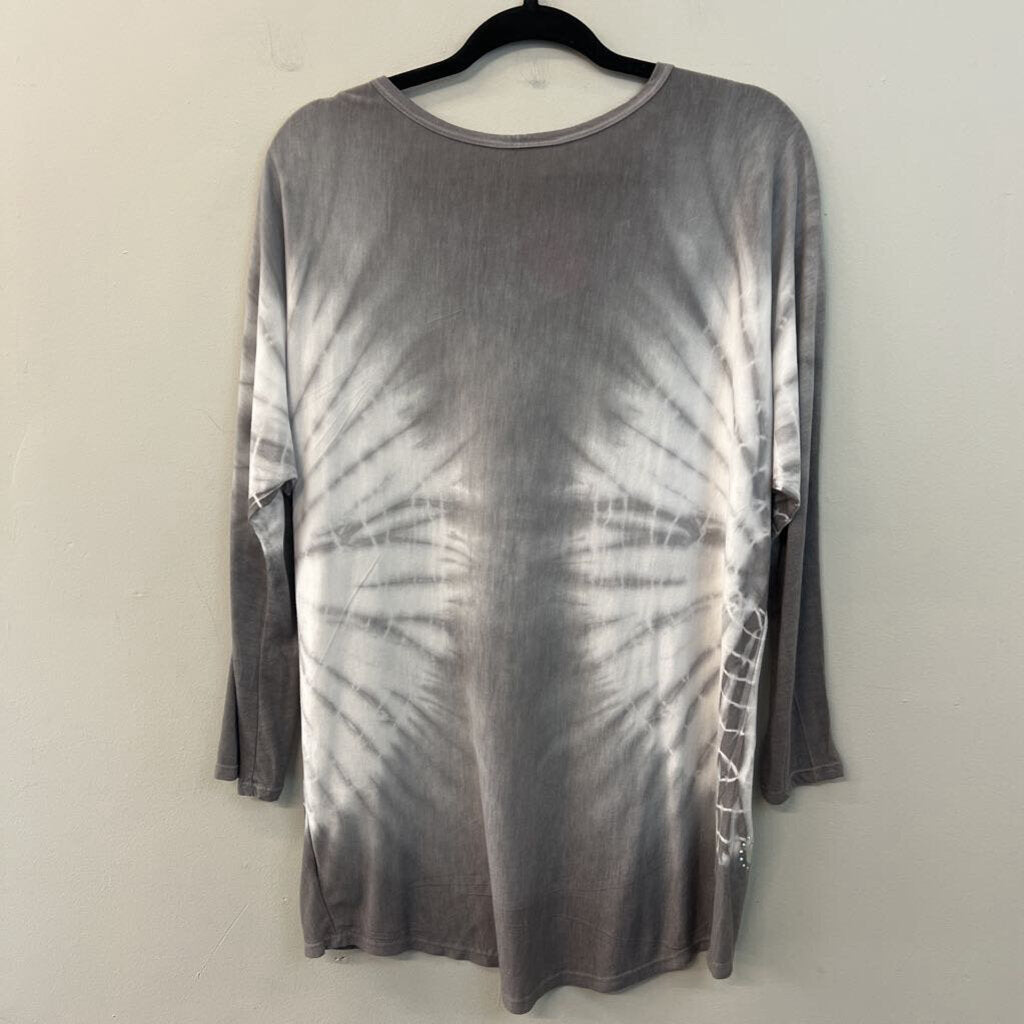 Vocal Grey Tie Dye Embellished Long Sleeve Top Medium