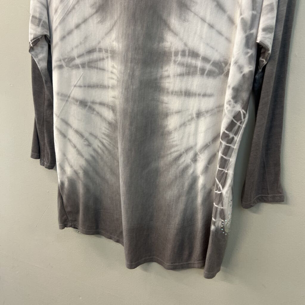 Vocal Grey Tie Dye Embellished Long Sleeve Top Medium