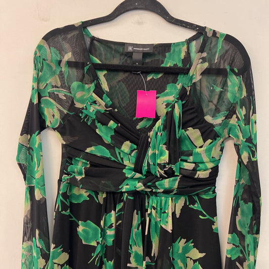 INC Black/ Green Print Long Sleeve Top Medium