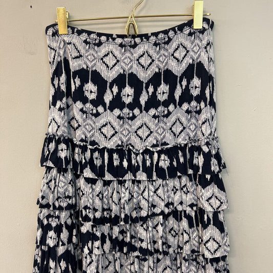 Grace Elements Navy/ White Print Layered Maxi Skirt Small