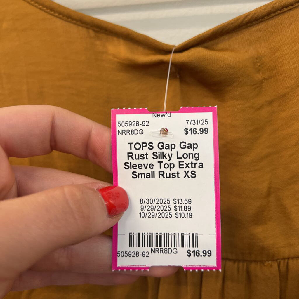 Gap Rust Silky Long Sleeve Top Extra Small