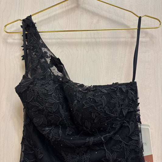 Stacees Black Embellished Lace One Shoulder Short Formal Dress 4