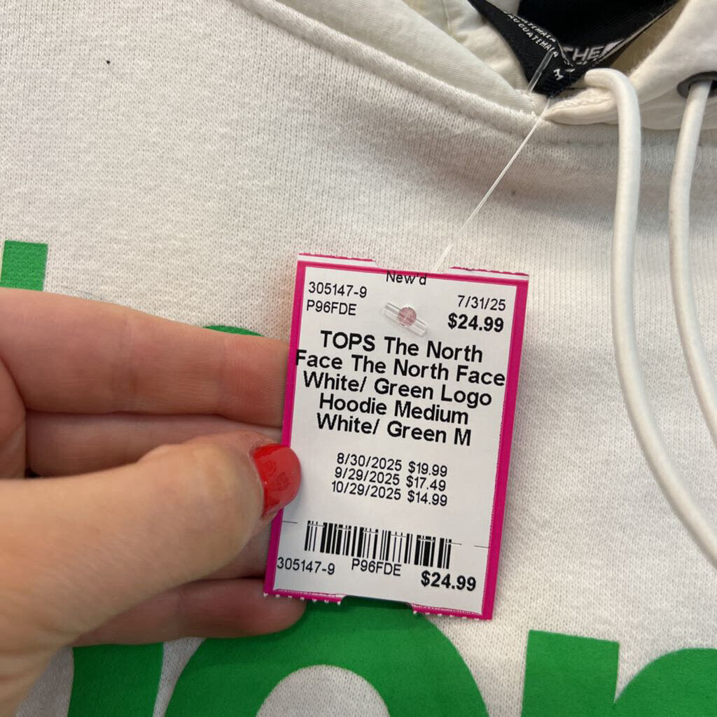 The North Face White/ Green Logo Hoodie Medium