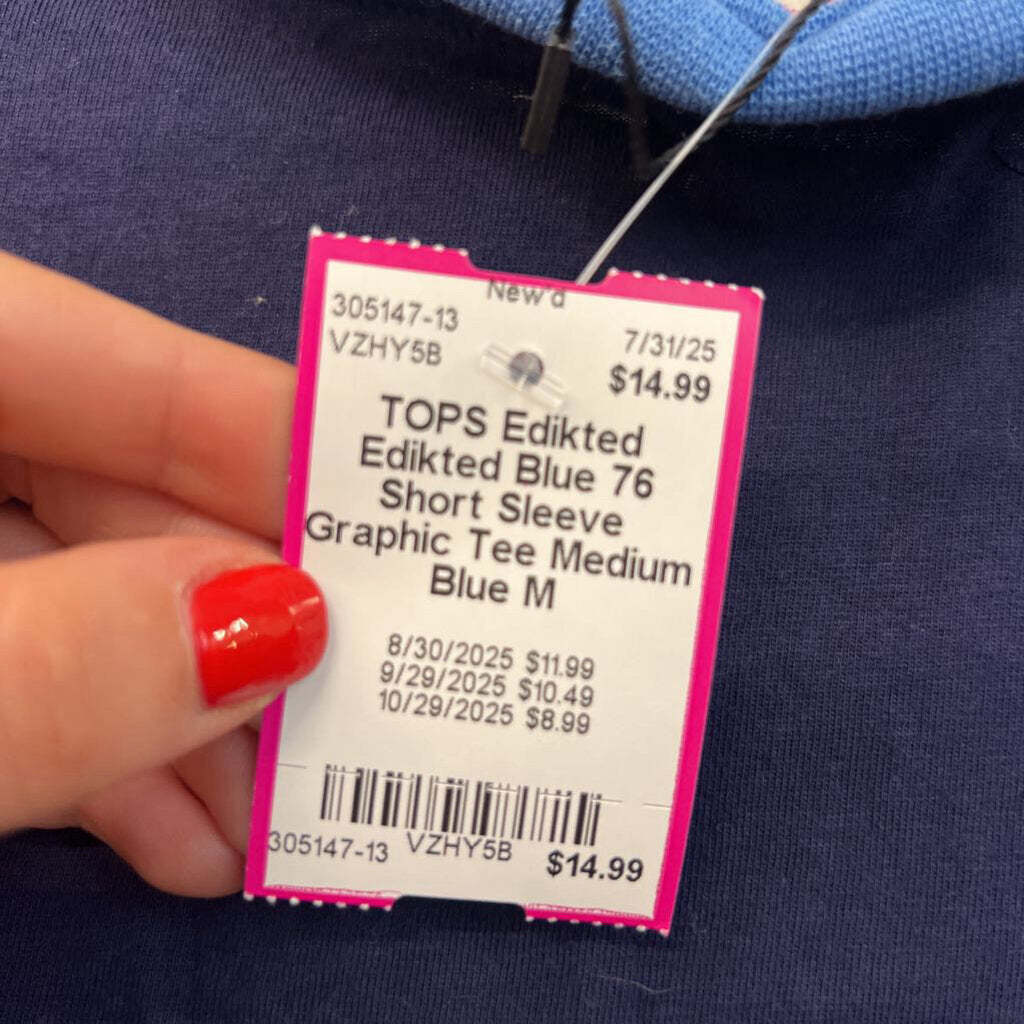 Edikted Blue 76 Short Sleeve Graphic Tee Medium