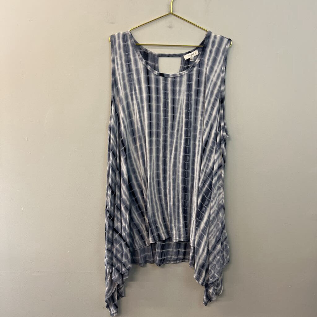 Umgee White/ Blue Tie Dye Print Tank Top Extra Large