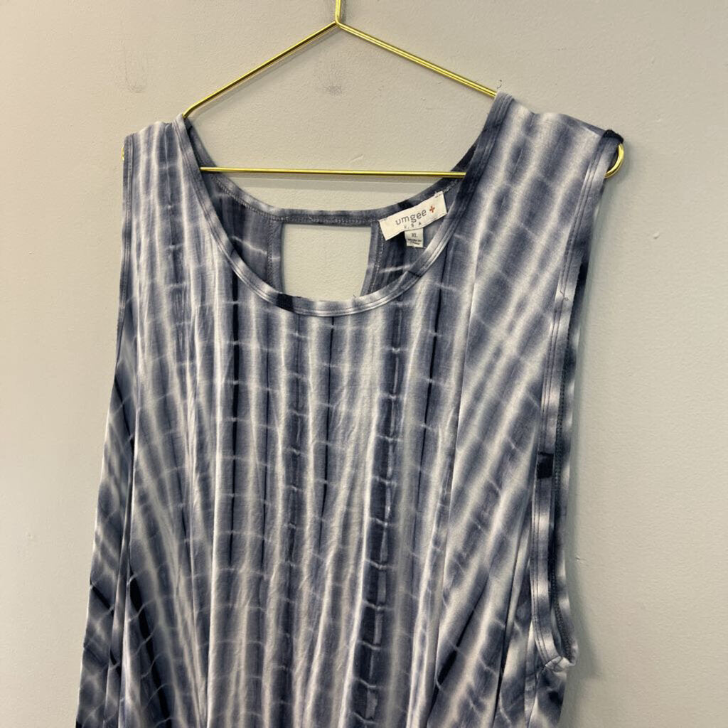 Umgee White/ Blue Tie Dye Print Tank Top Extra Large