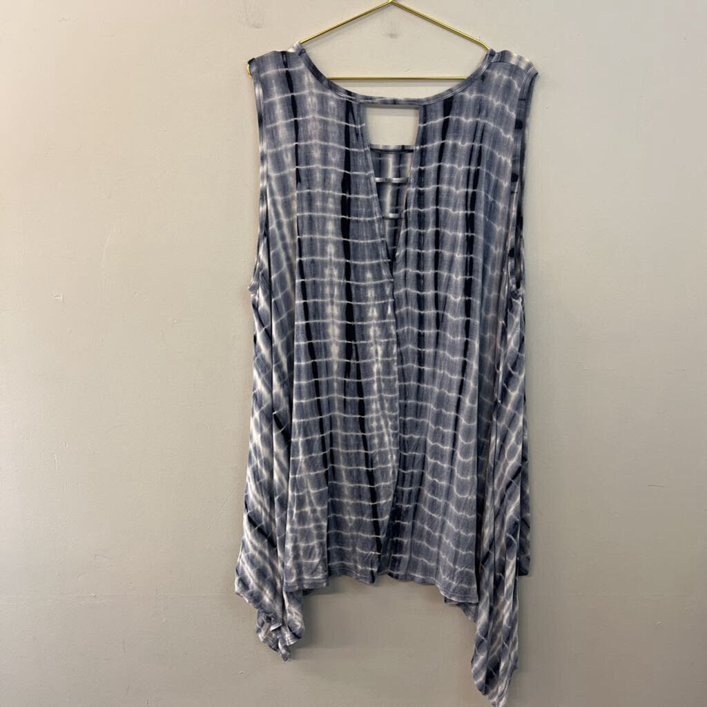 Umgee White/ Blue Tie Dye Print Tank Top Extra Large