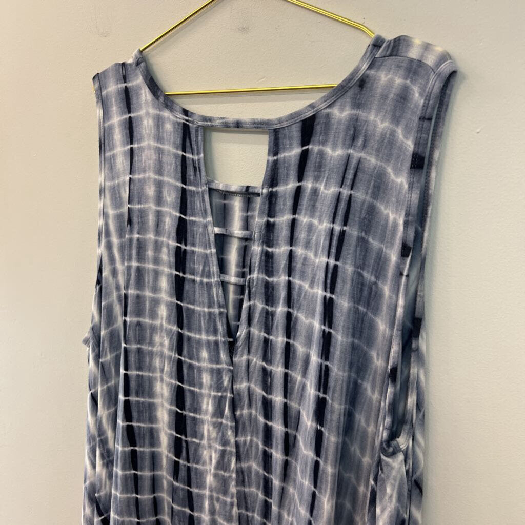 Umgee White/ Blue Tie Dye Print Tank Top Extra Large