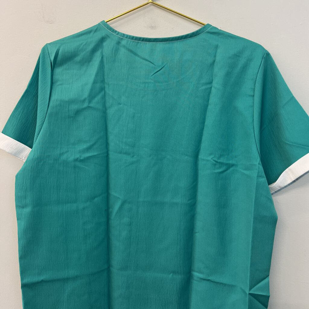 Green/ White Button Front Short Sleeve Top Large