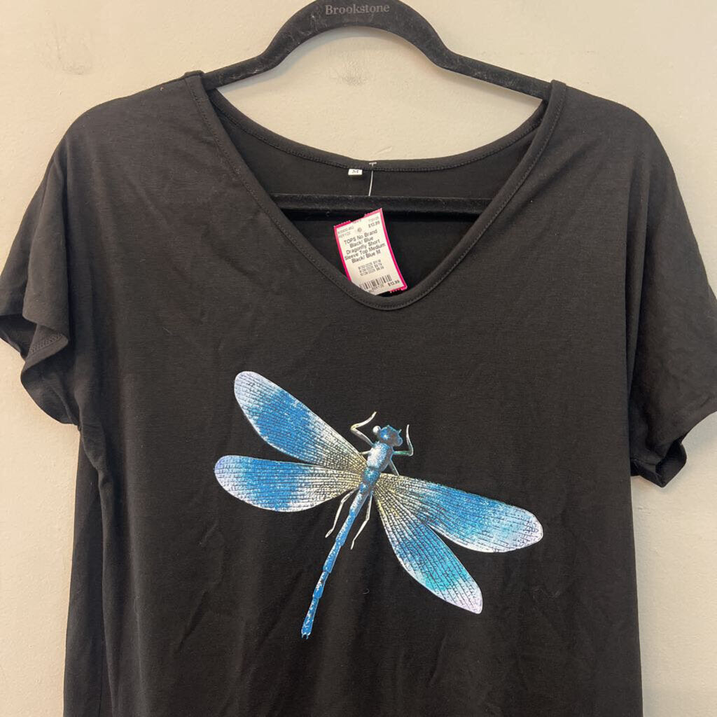 Black/ Blue Dragonfly Short Sleeve Top Medium