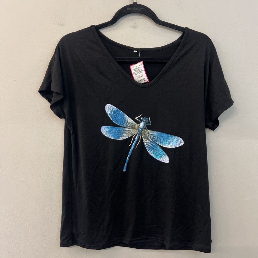 Black/ Blue Dragonfly Short Sleeve Top Medium