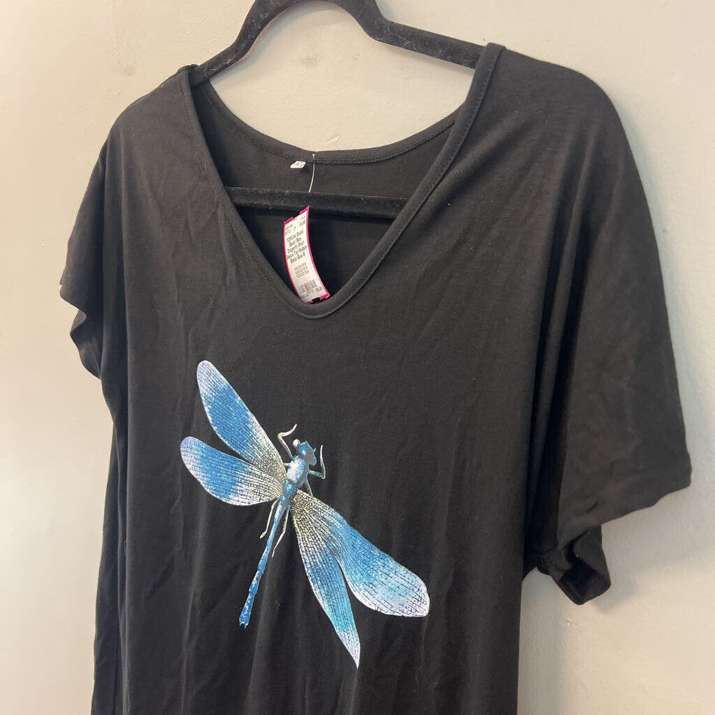 Black/ Blue Dragonfly Short Sleeve Top Medium