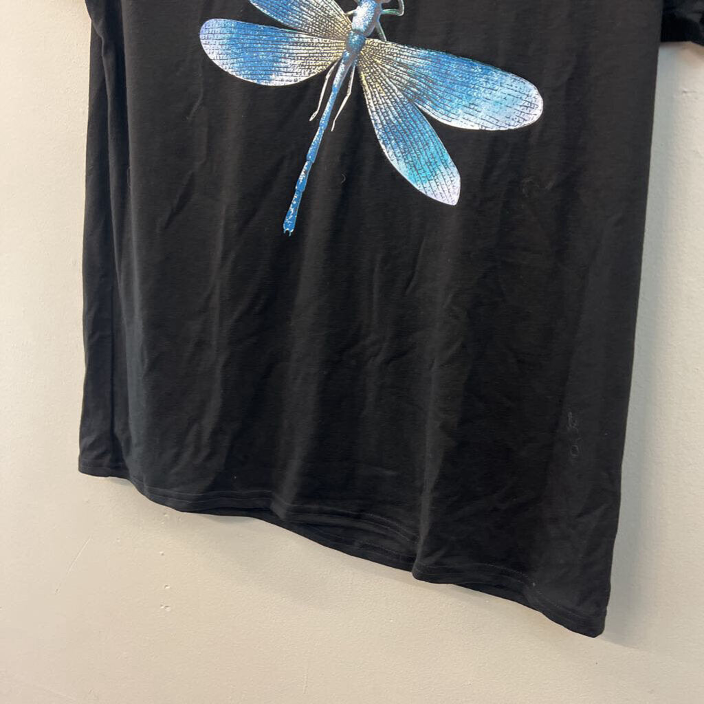 Black/ Blue Dragonfly Short Sleeve Top Medium