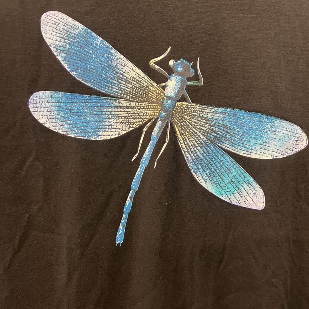 Black/ Blue Dragonfly Short Sleeve Top Medium
