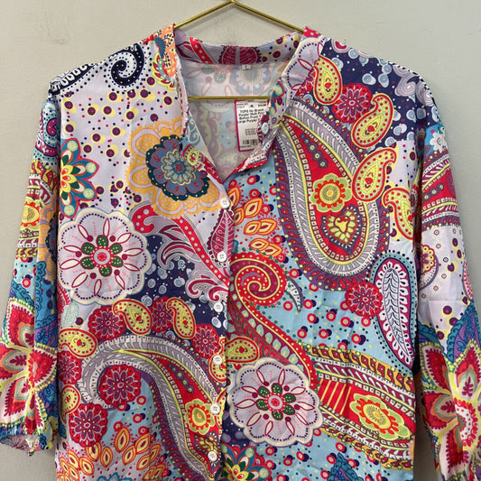 Purple/ Multi Print Button Front Top Large