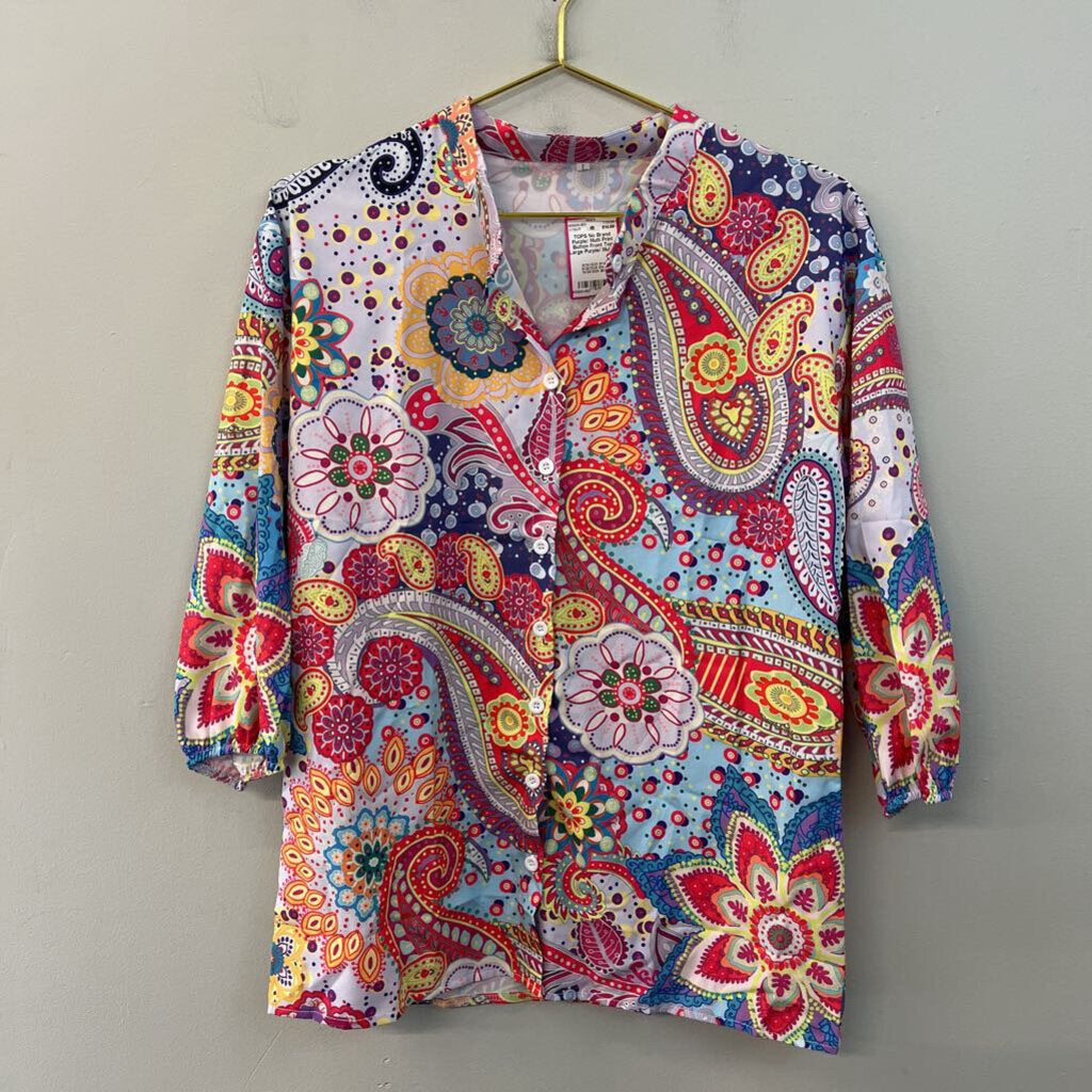 Purple/ Multi Print Button Front Top Large