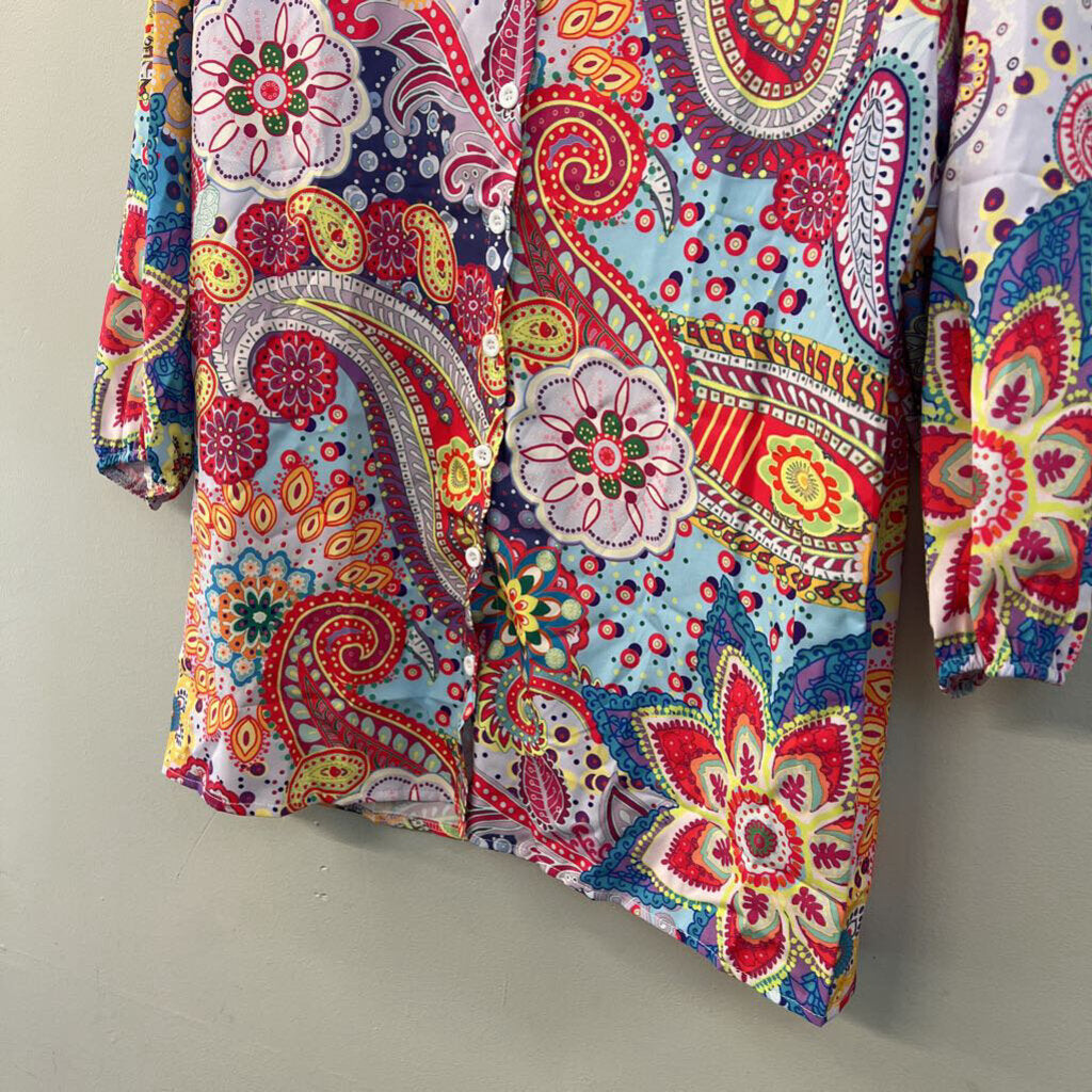 Purple/ Multi Print Button Front Top Large