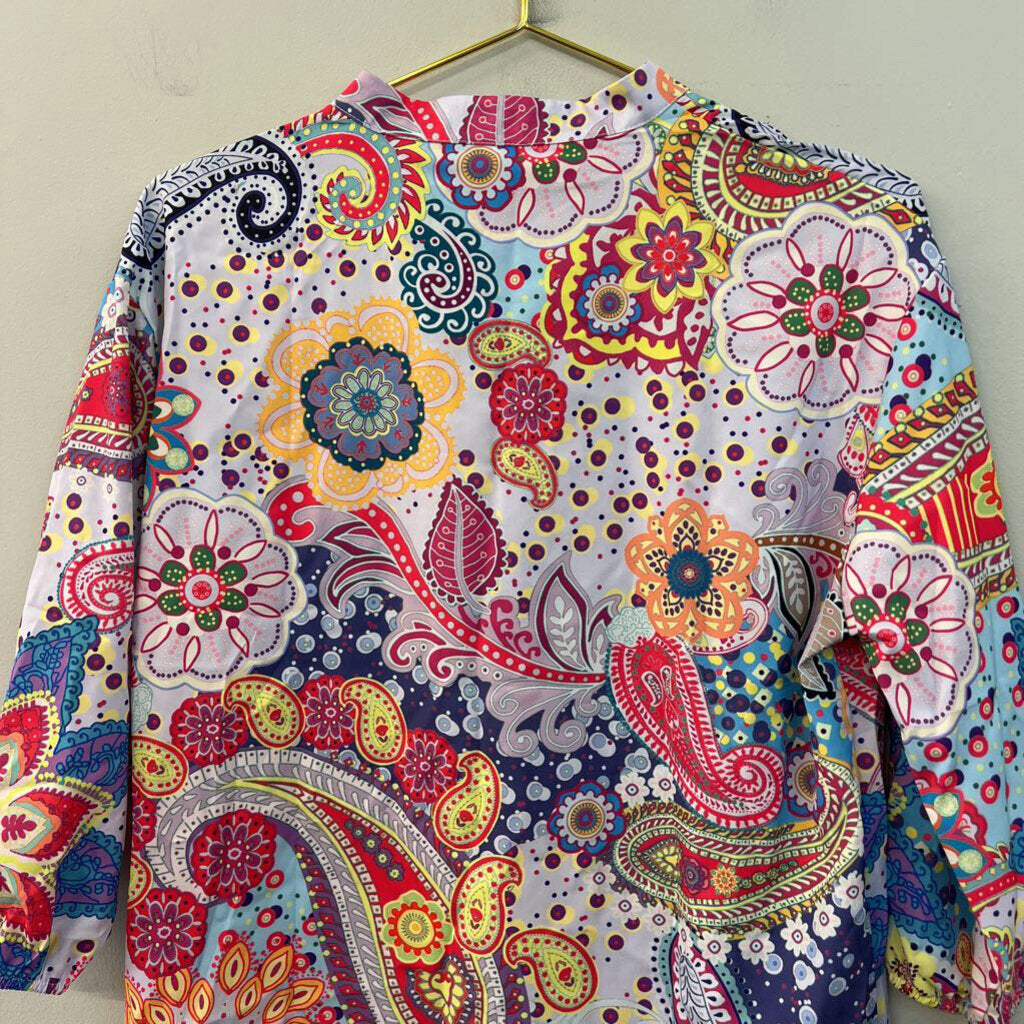 Purple/ Multi Print Button Front Top Large