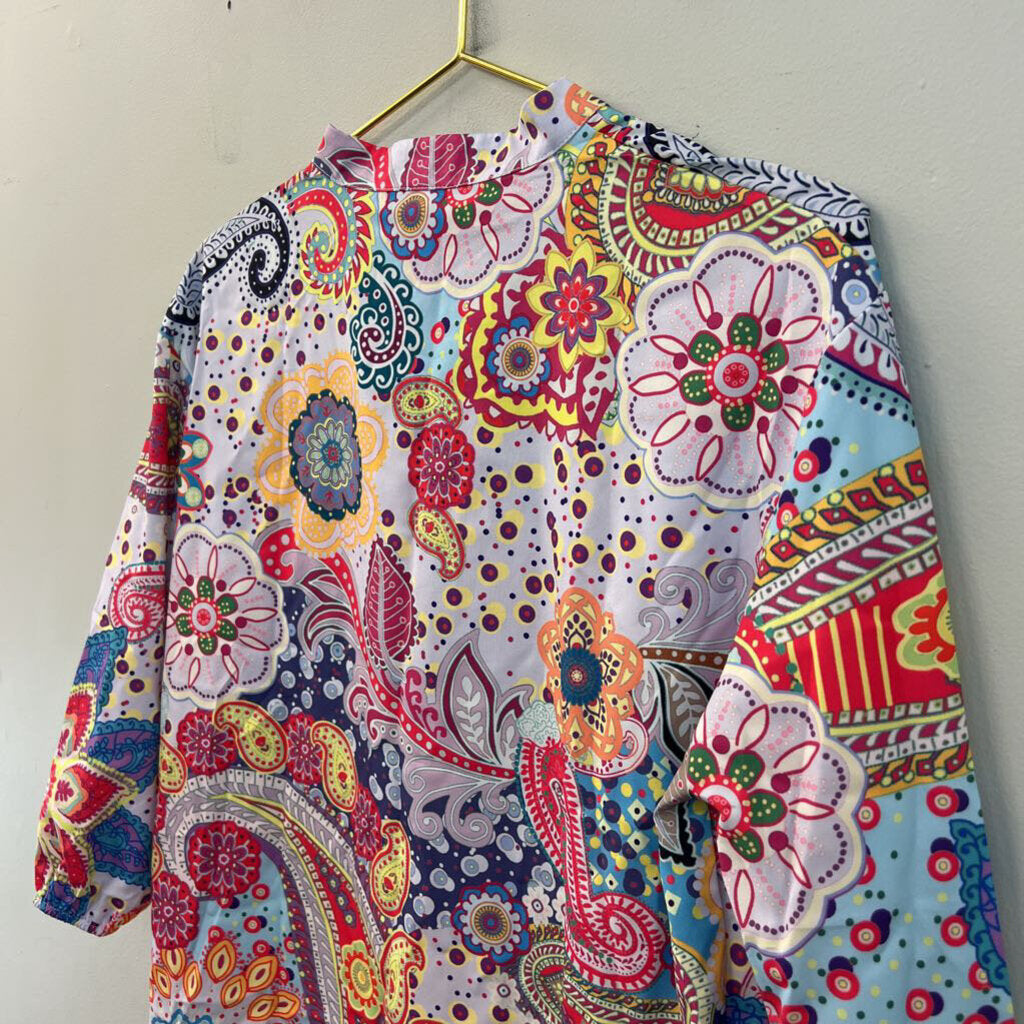 Purple/ Multi Print Button Front Top Large