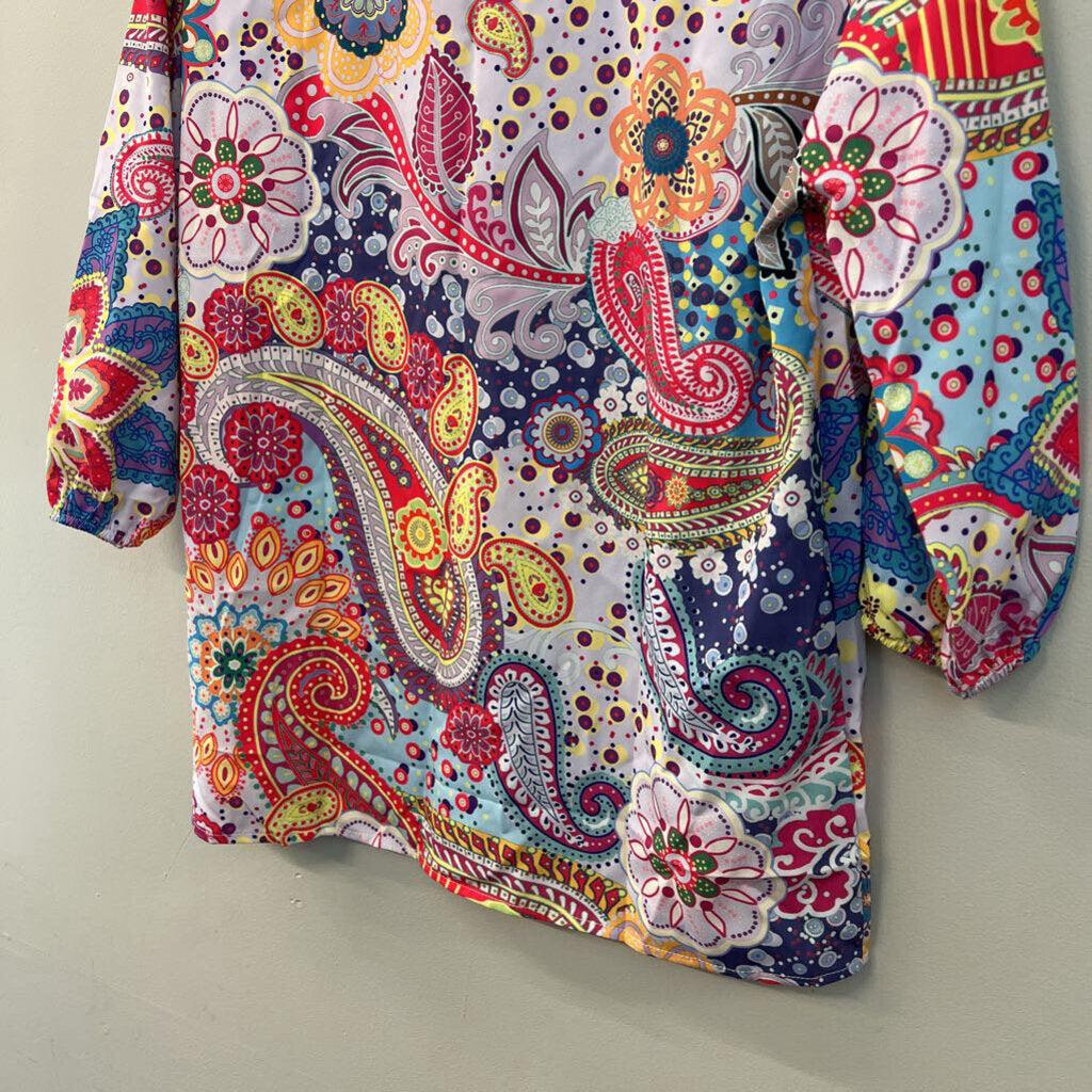 Purple/ Multi Print Button Front Top Large