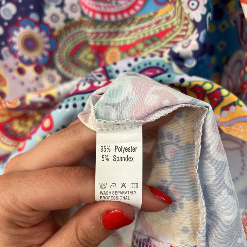 Purple/ Multi Print Button Front Top Large