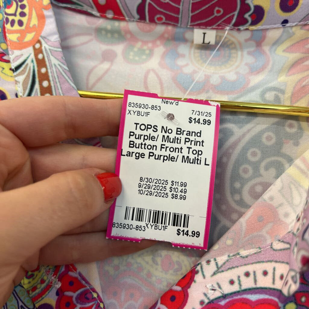 Purple/ Multi Print Button Front Top Large