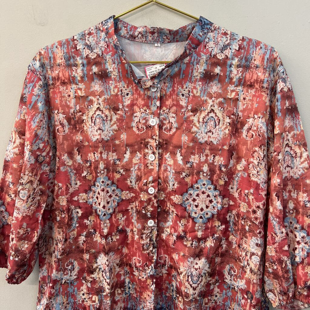Orange/ Multi Print Button Front Top Large