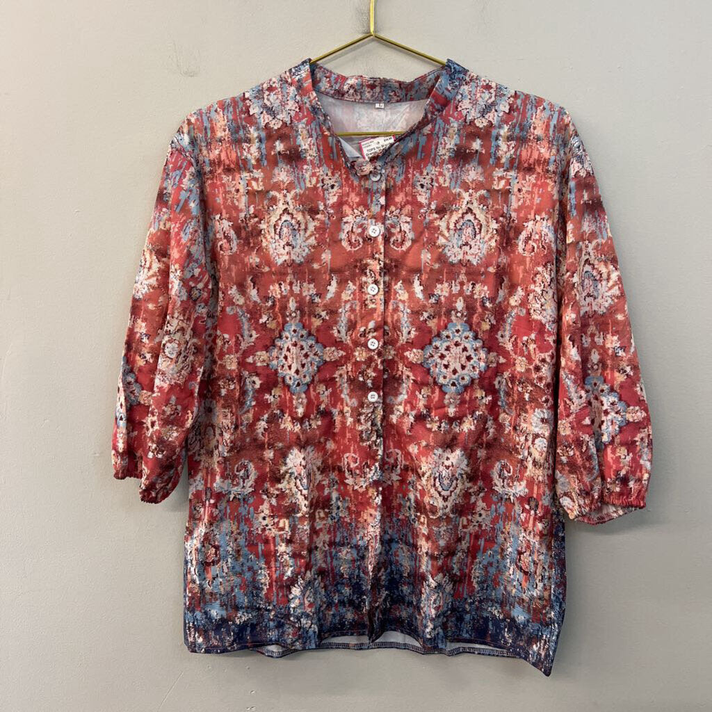 Orange/ Multi Print Button Front Top Large