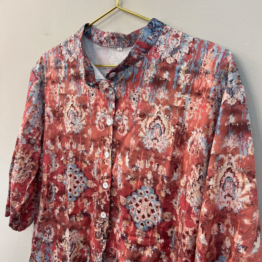 Orange/ Multi Print Button Front Top Large
