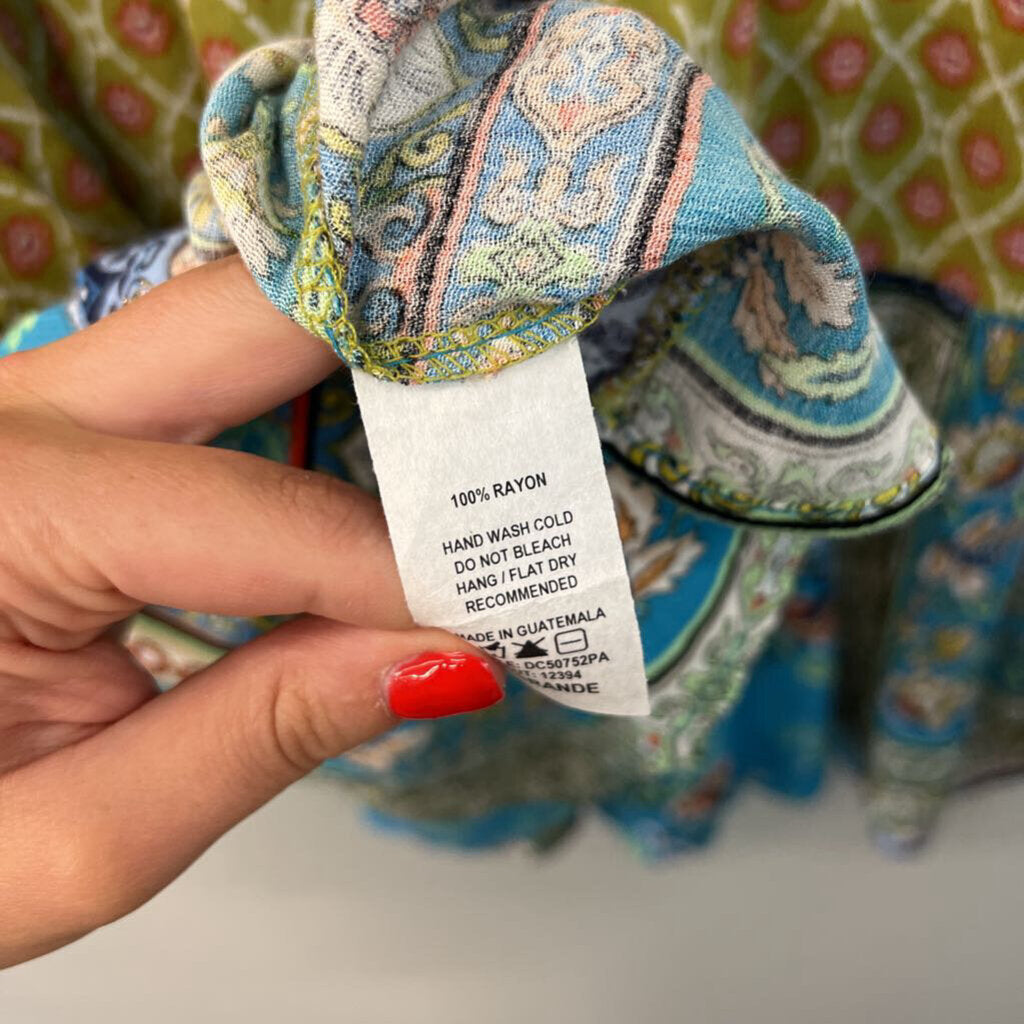 Ces Femme Green/ Multi Print Long Sleeve Dress Large