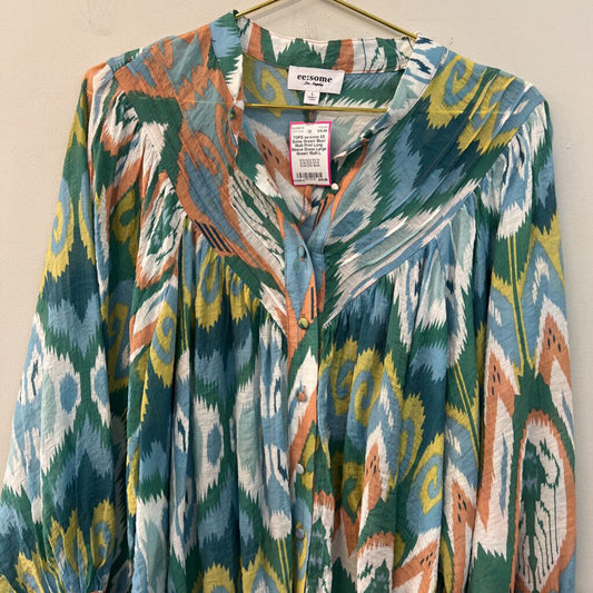 EE Some Green/ Blue/ Multi Print Long Sleeve Dress Large