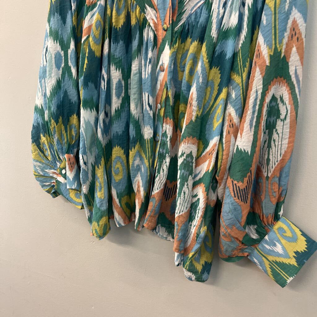 EE Some Green/ Blue/ Multi Print Long Sleeve Dress Large