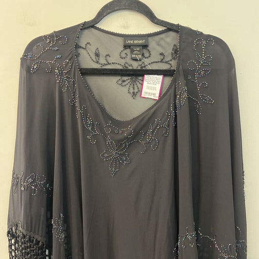 Lane Bryant Black Beaded Fringe Hem Poncho Top 14/20
