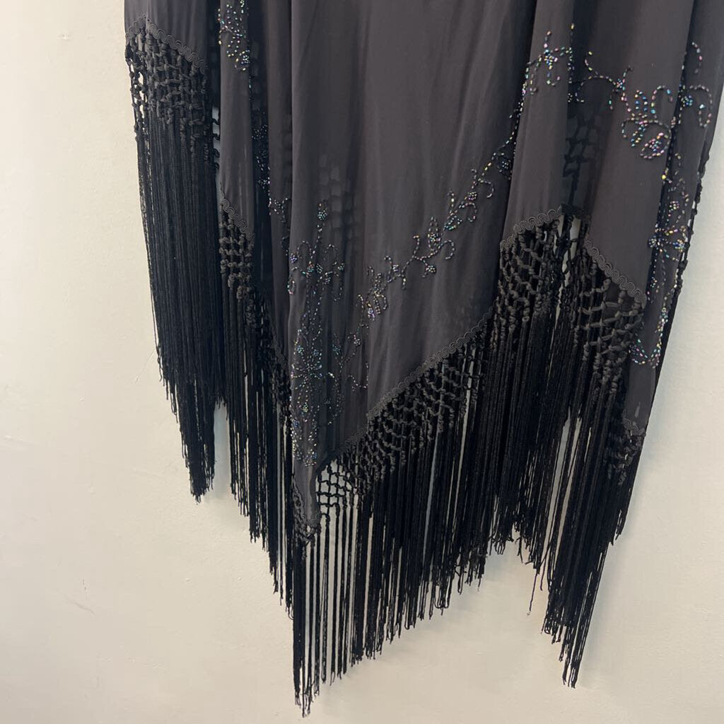 Lane Bryant Black Beaded Fringe Hem Poncho Top 14/20