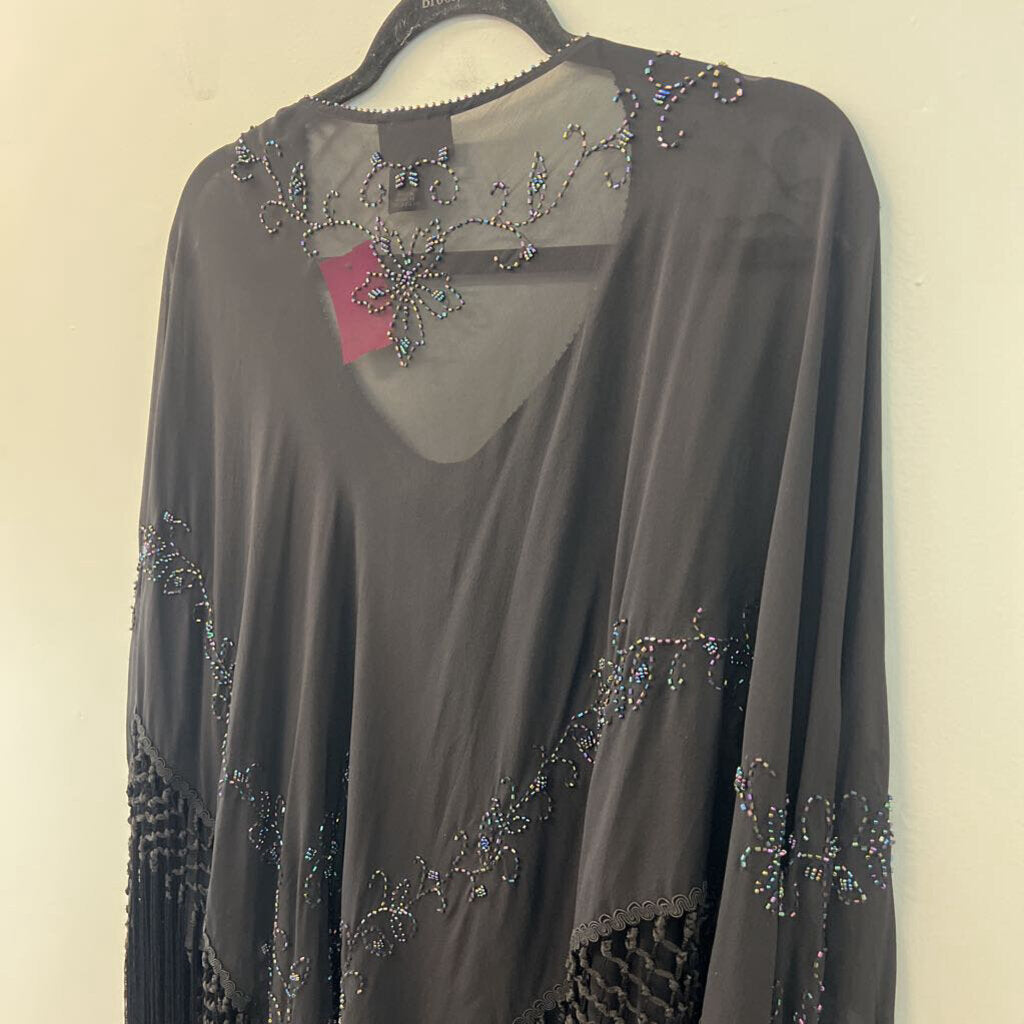Lane Bryant Black Beaded Fringe Hem Poncho Top 14/20