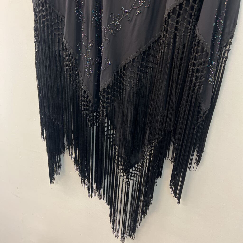 Lane Bryant Black Beaded Fringe Hem Poncho Top 14/20