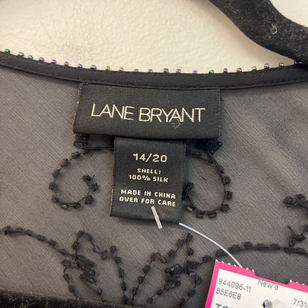 Lane Bryant Black Beaded Fringe Hem Poncho Top 14/20