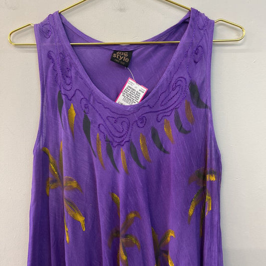 Style Style Style Purple Embroidered Print Tank Midi Dress Free Size