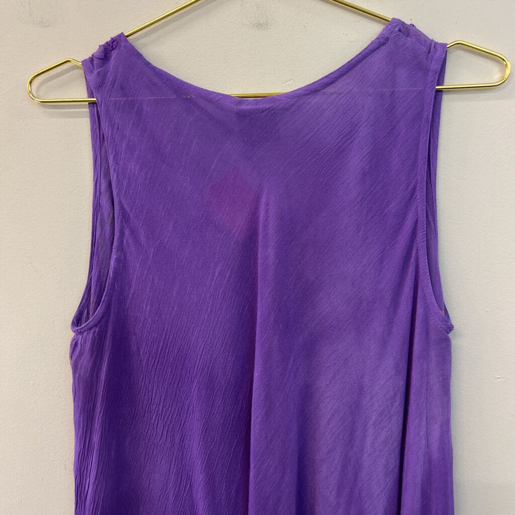 Style Style Style Purple Embroidered Print Tank Midi Dress Free Size