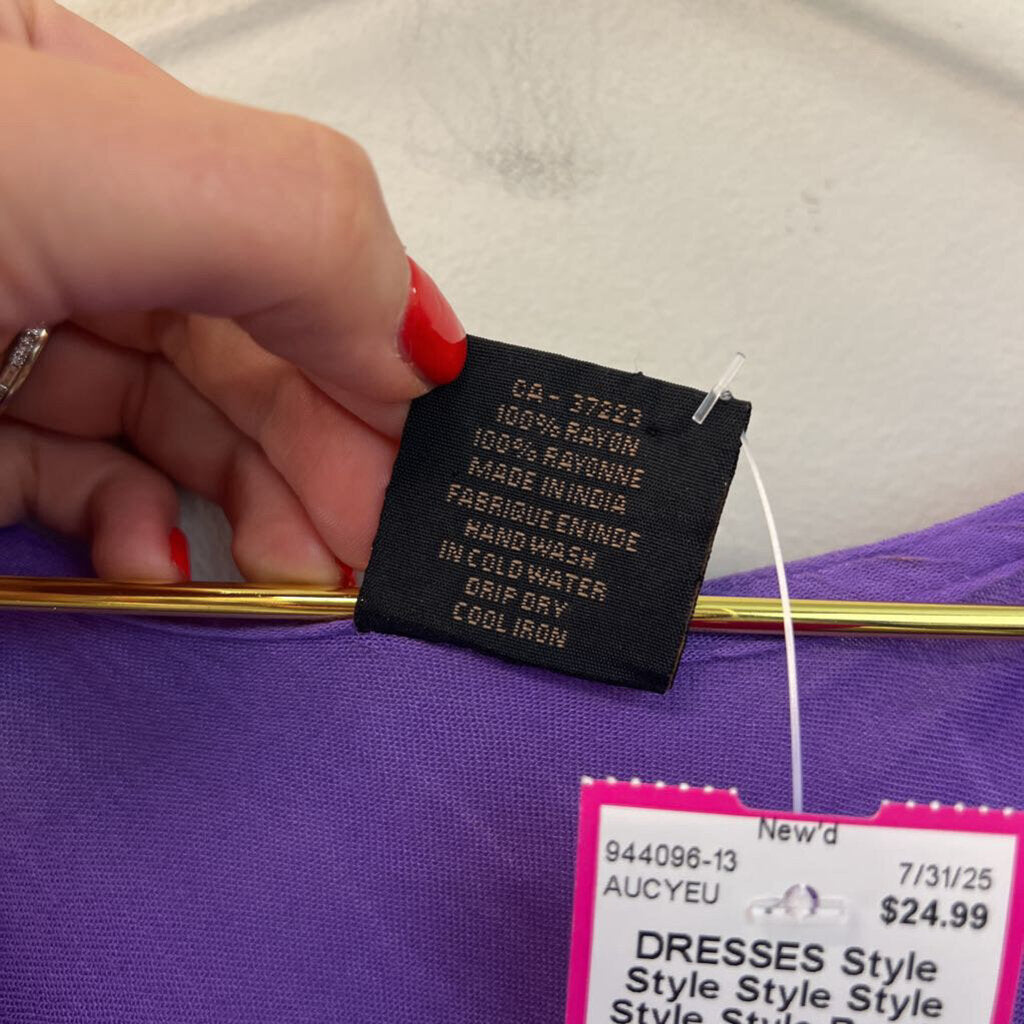 Style Style Style Purple Embroidered Print Tank Midi Dress Free Size