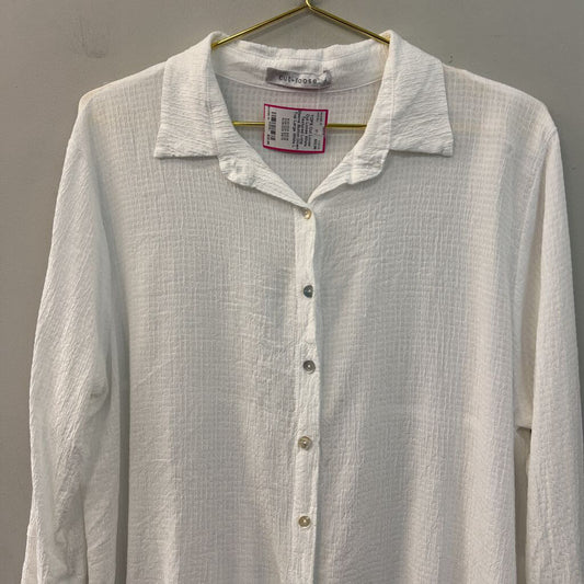 Cut Loose White Textured Long Sleeve Button Down Top Large